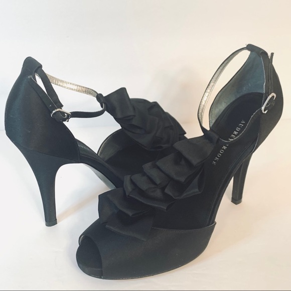 Audrey Brook | Estella Black Satin Peep To… - Picture 2 of 14